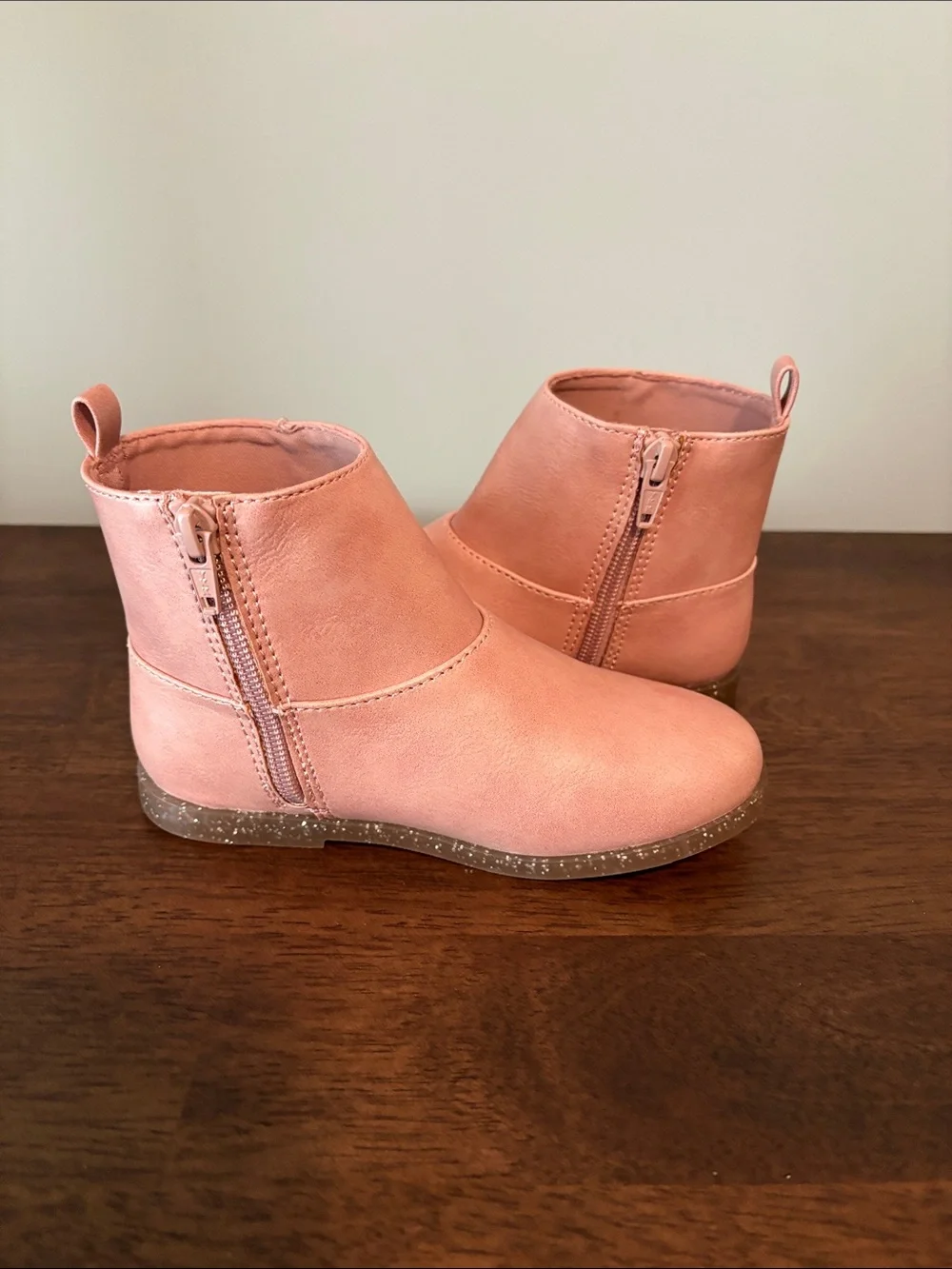 Kids Pink Ankle Boots with Sparkle sole - Stylish Zip Closure